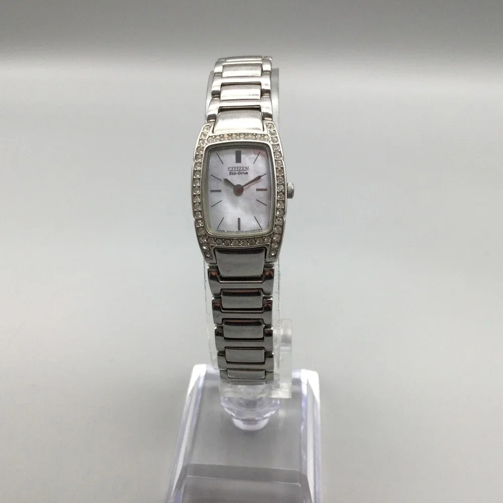 Citizen Eco-Drive Womens Watch 18mm White Dial Stainless Band Crystal Bezel 7.5